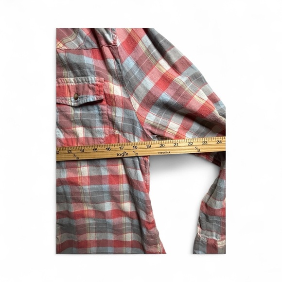 JACHS Girlfriend Coral and Blue Plaid Button-Down Long Sleeve Shirt Size Large - Picture 6 of 8